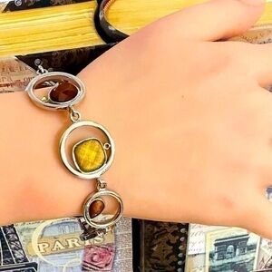 Lia Sophia Alex Retired Bracelet Silver Brown Golden Tone Jewels EUC